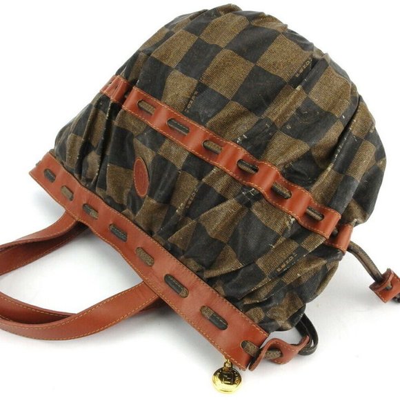 Authentic FENDI tote bag block check beige PVC �~ leather used Auth - Picture 3 of 9